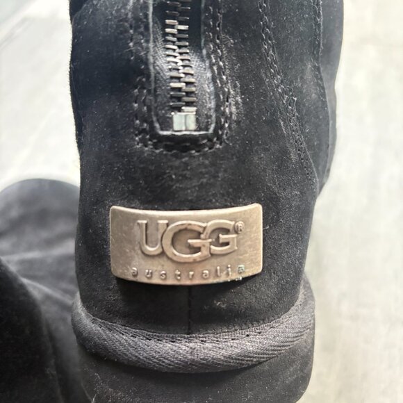 UGG Knightsbridge Tall Suede Shearling Lined Back Zip Boots Black Size 8 - Picture 8 of 13